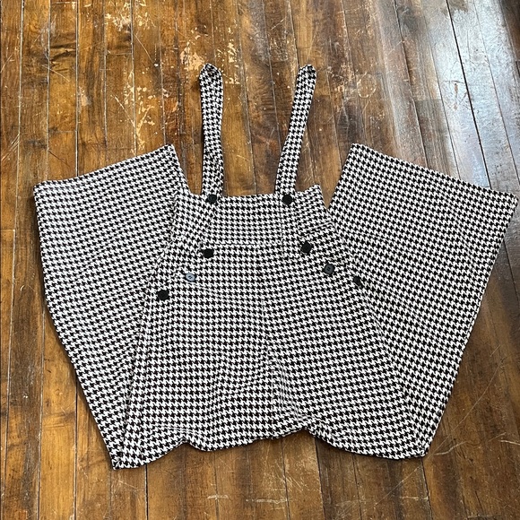 Pants - Houndstooth Black & White Suspender jumpsuit